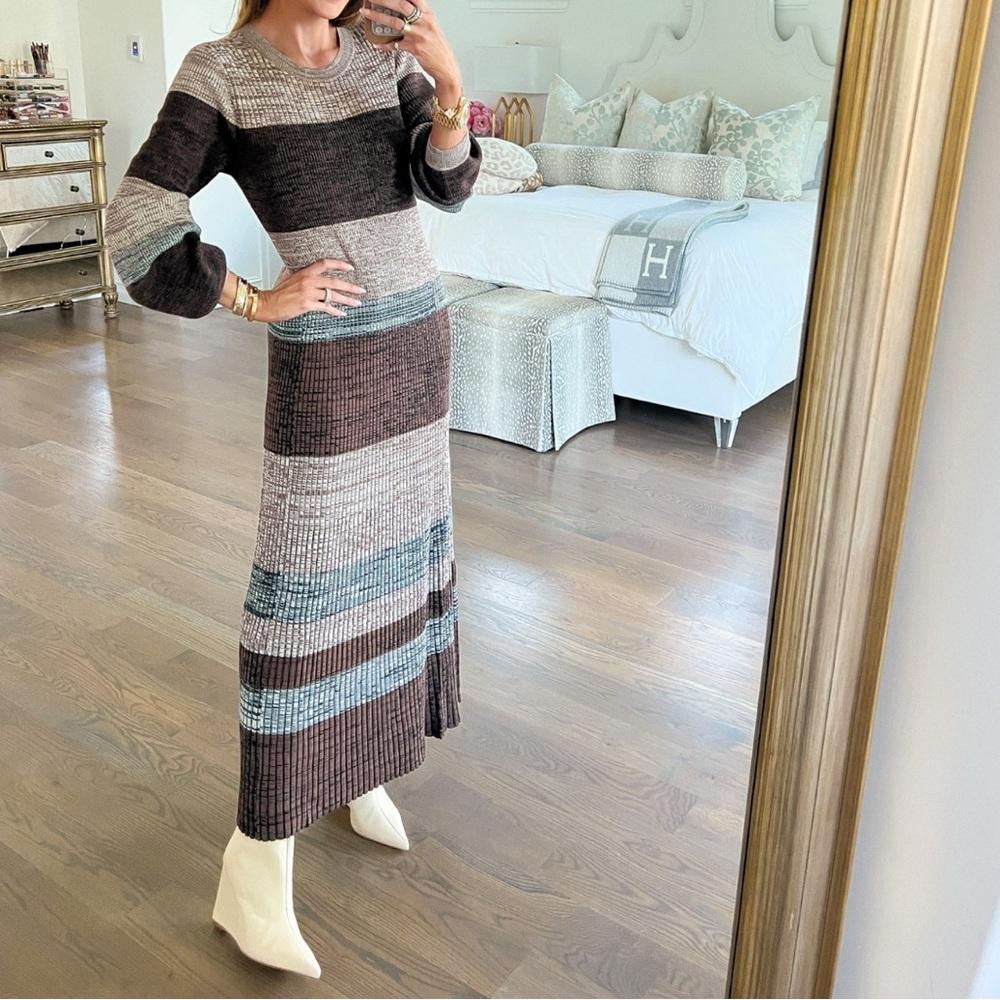 Treasure & Bond Long Sleeve Striped Marled Sweater Dress in Brown and Gray - Picture 4 of 4